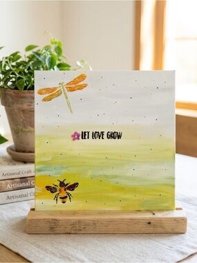 Let Love Grow Bee & Dragonfly Canvas Art - Yellow Green